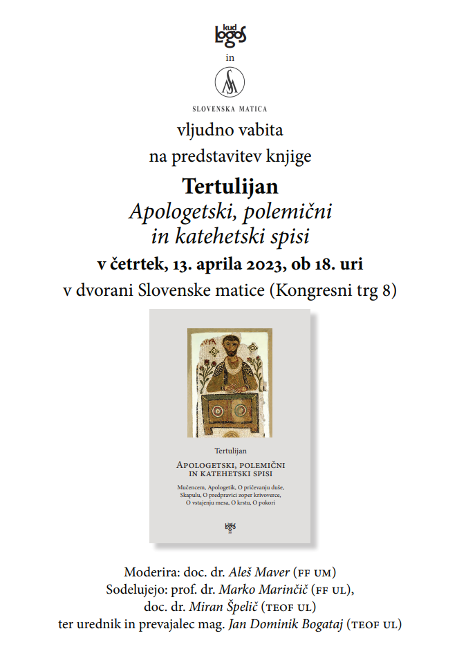 Predstavitev knjige: Tertulijan - apologetski, polemični in katehetski spisi